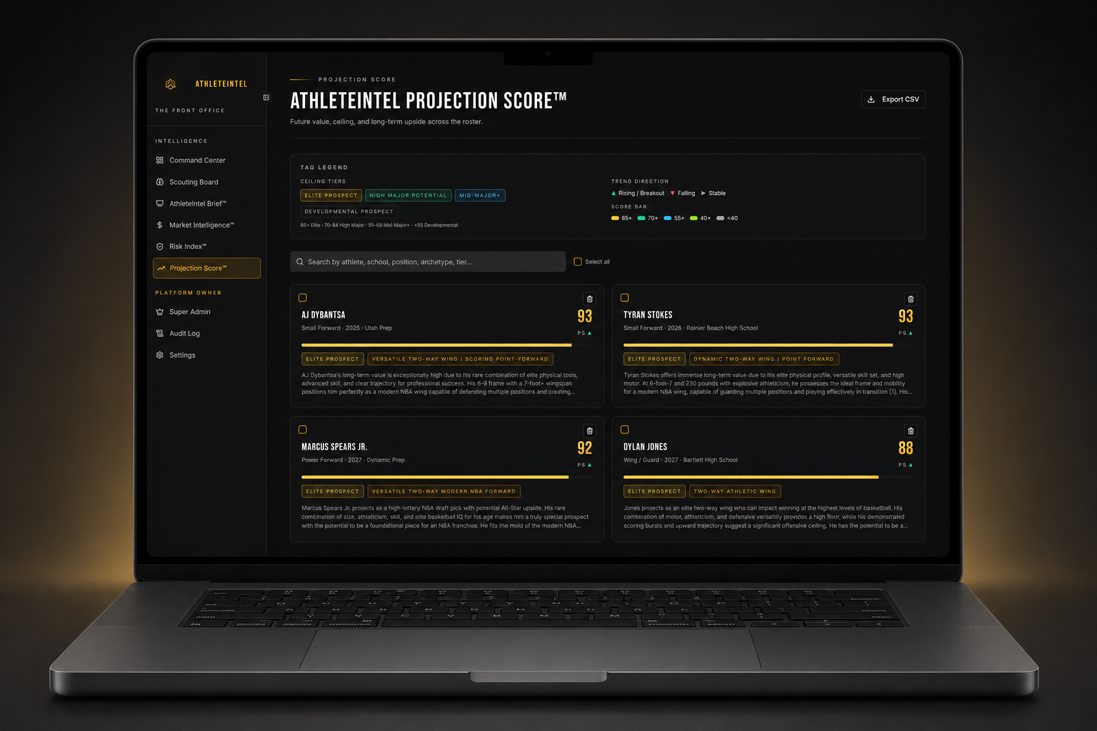 Projection Score™ interface preview