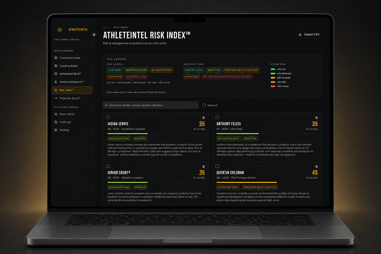 Risk Index™ interface preview